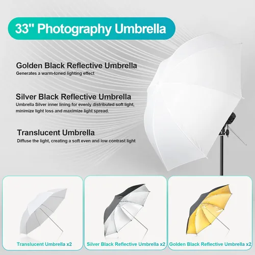 Vista 4 de EMART Sistema de soporte de fondo de 6.5 x 10 pies, kit de iluminación profesional para fotografía con foco CFL de 45 W, paraguas, fondo de 6 x 9