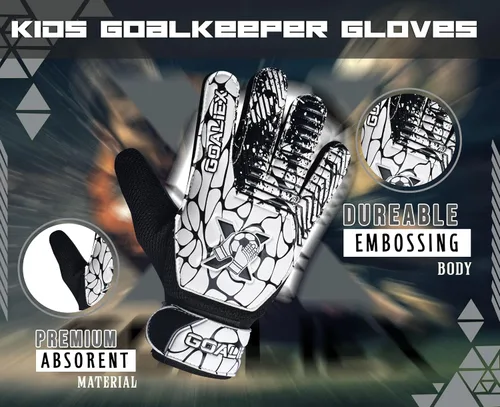 Vista 4 de Guantes de portero de fútbol, guantes de portero de fútbol para niños, niños y jóvenes, niños con doble muñeca de 4 mm y palma de súper agarre