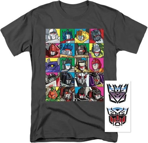 Vista 2 de Popfunk Camiseta clásica Transformers Squares y pegatinas