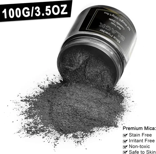 Vista 2 de Pigmento en polvo de mica negra (3.53 onzas), polvo de mica metálica de grado cosmético para resina epoxi, brillo de labios, jabón, fabricación
