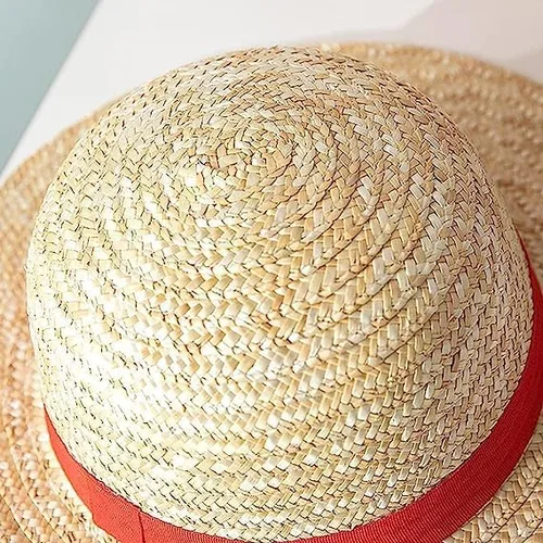 Vista 3 de Sombrero de paja Luffy sombrero de cosplay sombreros para Halloween, disfraz de actuación, sombrero de paja para hombres, mujeres y niños, correa