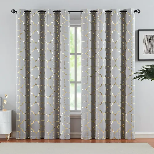Vista 15 de Purainbow Cortinas opacas beige para dormitorio, sala de estar con paneles de impresión de lámina dorada, oscurecimiento de la habitación