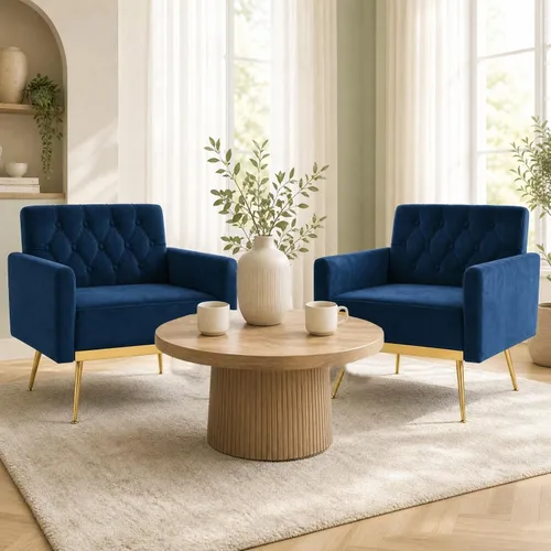 Vista 9 de KOMFOTT Velvet Accent Chair, Modern Tufted Arm Chair (1,Blue)