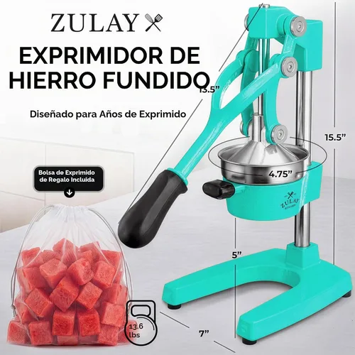 Vista 2 de Zulay Kitchen Exprimidor de hierro fundido, exprimidor de naranja resistente con coladores desmontables para una fácil limpieza, prensa de cítricos