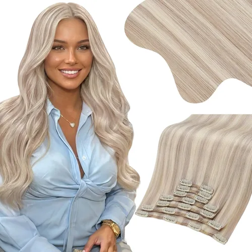 Vista 19 de Moresoo Extensiones de cabello humano con clip, balayage, color marrón oscuro a marrón dorado con clip, extensiones de cabello humano con clip, 5
