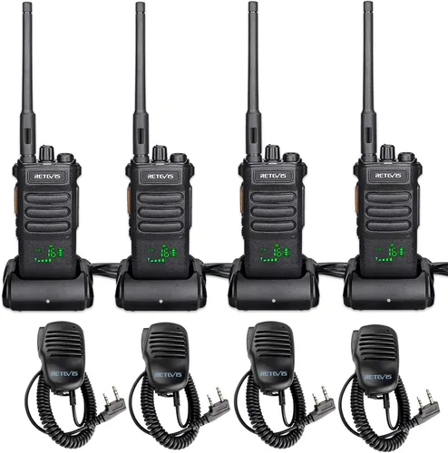 Vista 11 de Retevis RT86A GMRS Walkie Talkies de largo alcance (paquete de 4), con auriculares de radio bidireccionales plegables EHK012 con micrófono