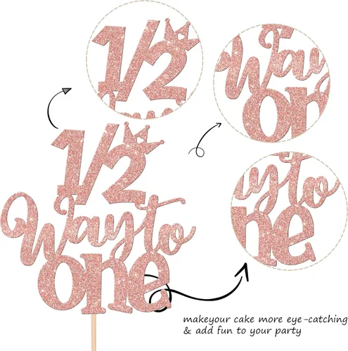 Vista 2 de 1 pieza 1/2 Half Way to One Cake Topper Glitter Half Way to Go Cake Pick Happy 6 Meses Birthday Cake Decor for Baby Happy 6 months Birthday Party