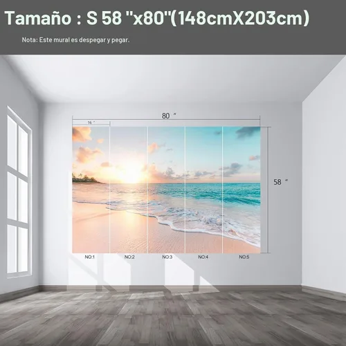 Vista 2 de Murales de pared de playa Papel tapiz despegable y adhesivo para dormitorio, sala de estar - 58"x80