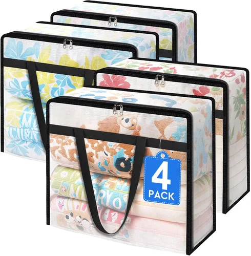 Vista 17 de TasticTotes Paquete de 4 bolsas de almacenamiento transparentes para edredón, ropa y ropa de cama, almacenamiento de mantas de plástico