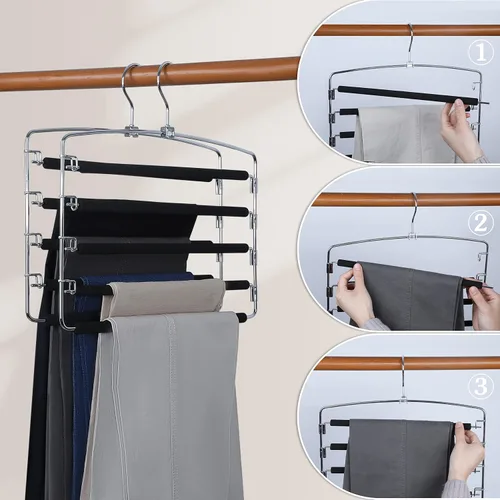 Vista 2 de TOPIA HANGER Perchas para pantalones que ahorran espacio, paquete de 2 organizadores de pantalones con brazo oscilante para armario, organizador