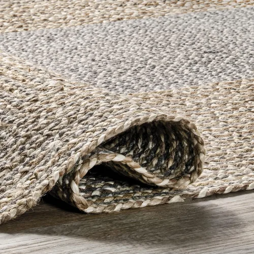 Vista 6 de nuLOOM Discotek alfombra de área trenzada de yute, 6 pies, redonda, color gris Nuloom Draya Bordered - Alfombra redonda de yute de lana de 6 pies