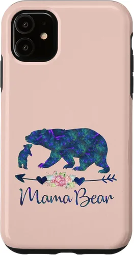 Vista 8 de Teal Blue Purple Floral Mama Bear and One Cub Light Pink Case for iPhone 17