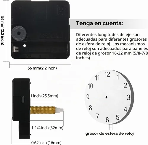 Vista 3 de Mejora tu proyecto de reloj de bricolaje con mecanismos de reloj silenciosos de eje largo - ¡Perfecto para paneles gruesos! Inspírate y crea una