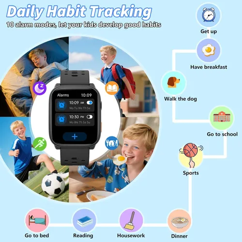 Vista 7 de Reloj inteligente para niños con juegos de rompecabezas, relojes para niños de 1.83", monitor de ritmo cardíaco, monitor de sueño, podómetro, reloj