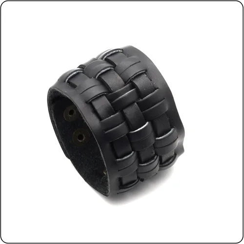 Vista 3 de Punk Rock Snap pulsera trenzada de cuero ancho brazalete brazalete brazalete