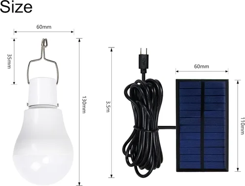 Vista 2 de Paquete de 2 bombillas LED de energía solar, luces solares portátiles de carga USB con panel solar para interiores y exteriores, senderismo