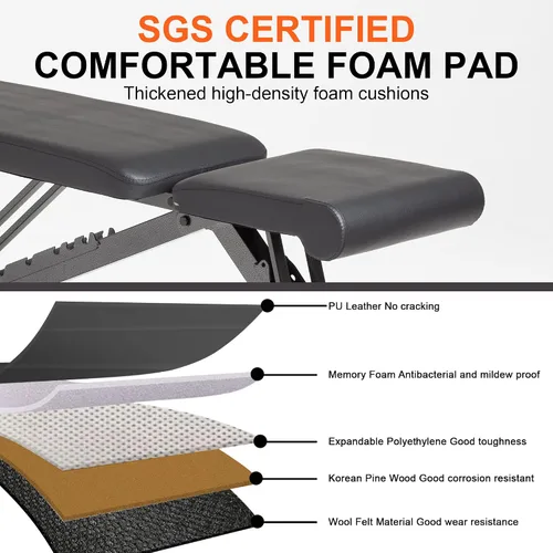 Vista 7 de BARWING Adjustable Foldable Portable Weight Bench for Home Gym,700-800LBS Flat Incline Decline Workout Bench for Full Body Workout Easy Assembly for