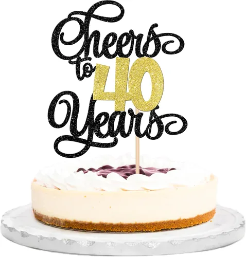 Vista 15 de 1 pieza de decoración para tartas de 40 años con purpurina para pastel de 40 años, 40 años, decoración fabulosa para tartas de cumpleaños de 40 Negro