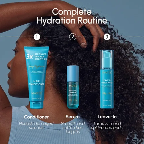 Vista 10 de MAREE Aceite para el cabello encrespado con aceite de argán, queratina y biotina – Suero capilar para brillo de cabello seco y rizado – Productos
