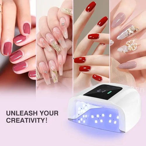 Vista 6 de Lámpara de uñas LED UV recargable, secadora de uñas inalámbrica de 96 W, luz de curado de esmalte de uñas de gel UV inalámbrico con 42 cuentas LCD