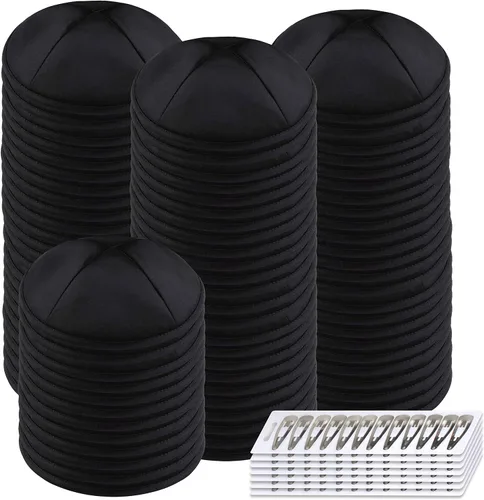 Vista 3 de Zion Judaica Deluxe Satin Kippah Yarmulkes para niños, adolescentes y adultos, 6.25 pulgadas, opciones multicolores, diseño de 4 paneles Negro