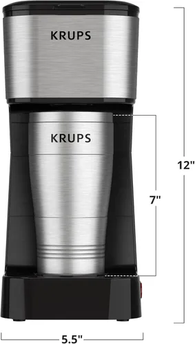 Vista 7 de KRUPS: Simply Brew - Cafetera de 2 tazas, cafetera de goteo de una sola porción de acero inoxidable y vaso de viaje, vaso de acero inoxidable de 14