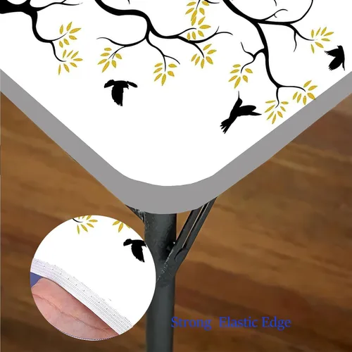Vista 5 de Flying Birds - Mantel cuadrado elástico con diseño de pájaros en la rama de árbol, manteles decorativos de naturaleza y paz para el hogar, se adapta