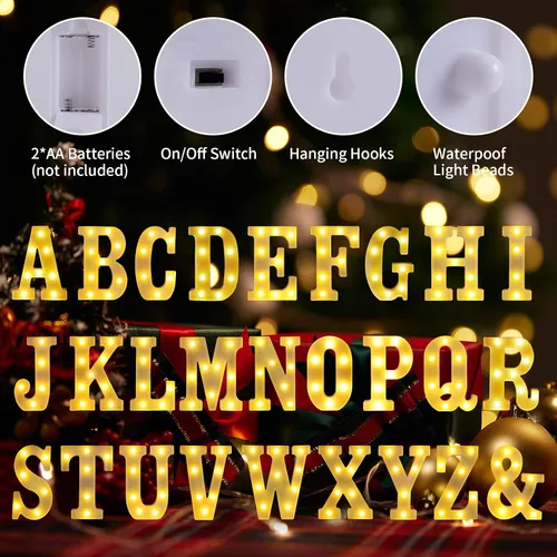 Vista 3 de Símbolo Ampersand LED Grande &, Letras de Marquesina Cartel 26 Letras del Alfabeto y 10 Números Luminosos para Decoración de Fiestas, Números