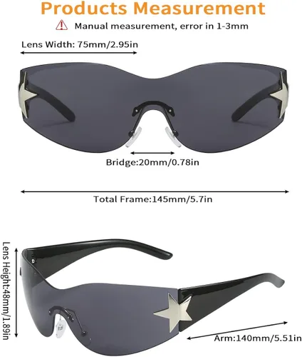 Vista 6 de Dollger Gafas de sol Y2K de moda para mujeres y hombres gafas de sol envolventes sin montura Cyber Y2k Fashion 2000 gafas escudo Negro