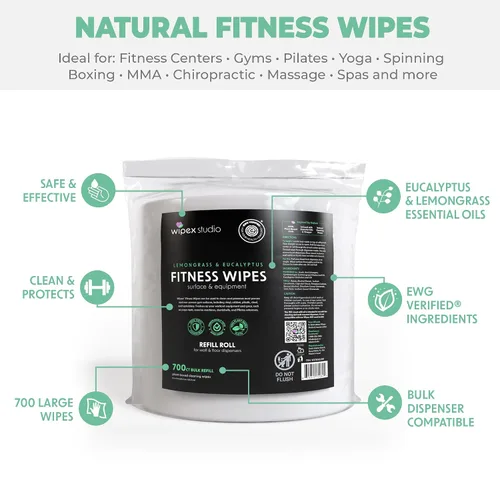 Vista 6 de Wipex Repuesto de dispensador de toallitas de gimnasio, verificado por EWG, 700 toallitas de 8 x 8 pulgadas para equipos de fitness a base