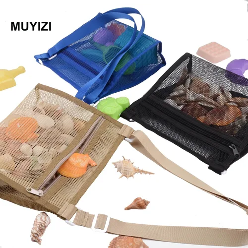 Vista 2 de MUYIZI Bolsa de playa de malla para recoger conchas, paquete de 3, bolsas de concha para playa, bolsas de concha de mar para recoger conchas, bolsa