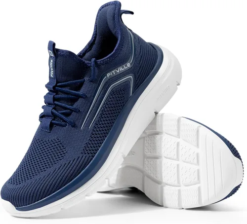 Vista 7 de FitVille Zapatos anchos para caminar para hombre, zapatillas atléticas, zapatos ligeros de entrenamiento sin cordones para manos libres - Cloud