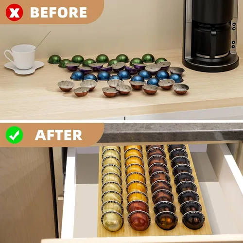 Vista 5 de MinBoo Bandeja de bambú para guardar cápsulas de café, organizador de cajón con capacidad para 40 cápsulas, compatible con cápsulas de café