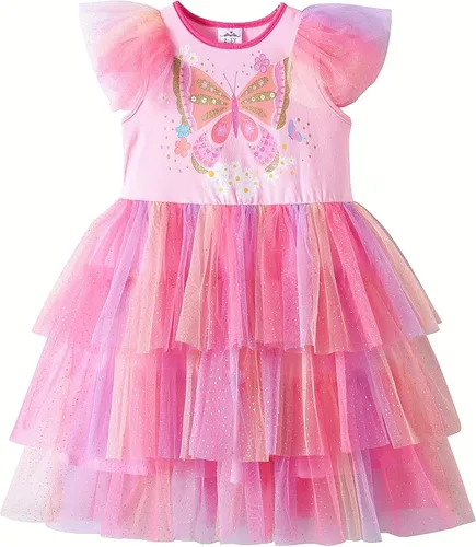 Vista 7 de DXTON Toddler Girls Tutu Dress: Cotton Bodice Layered Tulle Skirt, Mermaid Sparkle Birthday Party Dress for Kids 3–8 Years