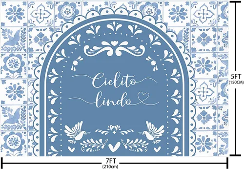 Vista 4 de MEHOFOND Telón de fondo Cielito Lindo Baby Shower de 7 x 5 pies, arco azul, Cielito lindo, decoración de fiesta de baby shower, pancarta, decoración