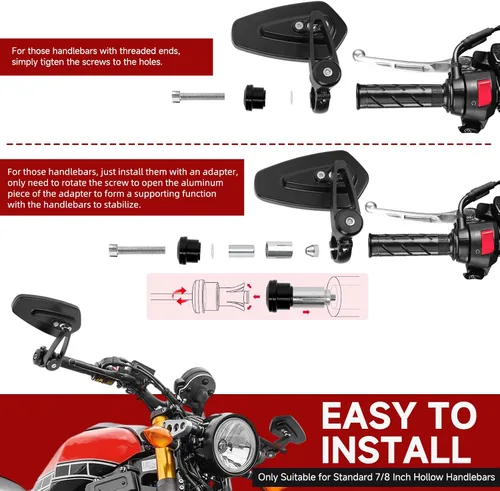 Vista 3 de Rich Choices Universal Espejos Retrovisores Negros para Motocicleta de 22mm 7/8'' de Extremo de Manillar GROM MSX125 CB500F Z125 pro Z650 Z750 Z800