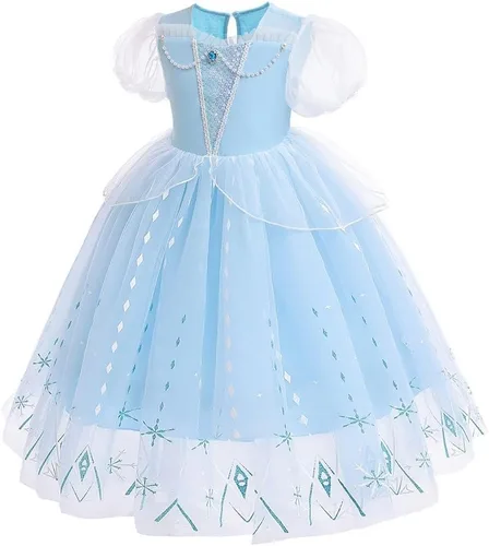Vista 14 de Frozen - Vestido de princesa Elsa para niñas, disfraz de Halloween, Navidad, cumpleaños, fiesta, vestido de tul con accesorios