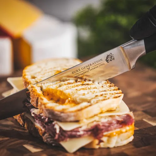 Vista 5 de Cuchillo para tallar carne de 8 pulgadas, cuchillo de carnicero, cuchillo afilado de acero alemán con mango ergonómico para cortar pavo, jamón