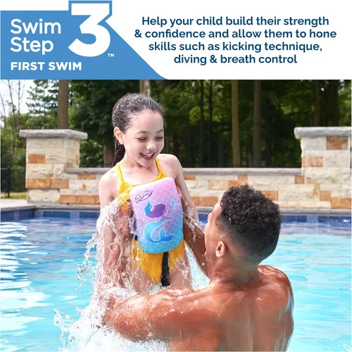 Vista 2 de SwimWays Power Swimr - Chaleco de natación para piscina al aire libre para niños, flotador ajustable para entrenamiento de natación, sirena rosa