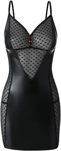 Vista 3 de EROMATE Vestido sexy para mujer, estilo mojado, de piel sintética, mini bodycon