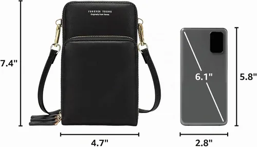 Vista 3 de Myfriday - Bolso pequeño de piel para mujer con correa de guitarra, bolso cruzado mini y bolso de hombro con 2 ranuras para tarjetas A-Negro