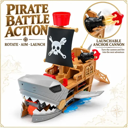 Vista 4 de Juguete de barco pirata de tiburón, juego de transporte de autos para niños