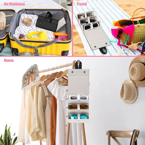 Vista 6 de MoKo - Organizador de gafas de sol con 5 ranuras, estuche de viaje para gafas de sol portátil, estuche de almacenamiento para mujeres y hombres