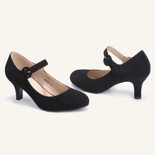 Vista 3 de IDIFU Jessy - Vestido Mary Jane para mujer, zapatos de tacón bajo para gatito, puntera redonda, cerrada, oficina, trabajo, boda