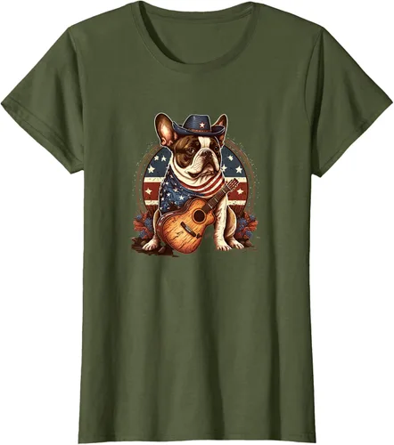 Vista 18 de Camiseta divertida de Bulldog francés con música country y roeo, Negro