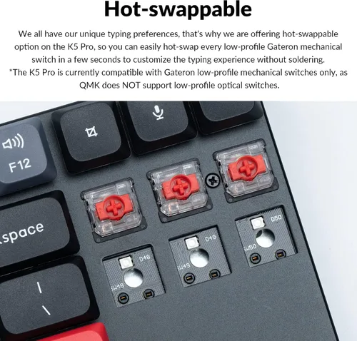 Vista 3 de Keychron K1 Pro TKL Layout Ultra-Slim QMKVIA Teclado mecánico inalámbrico con cable USB Bluetooth personalizado con interruptor rojo Gateron