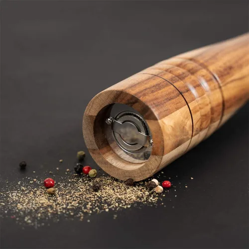 Vista 3 de Molinillo de pimienta, molinillo de pimienta con molinillo ajustable de acero inoxidable, madera de acacia, altura 12 pulgadas / 30 cm