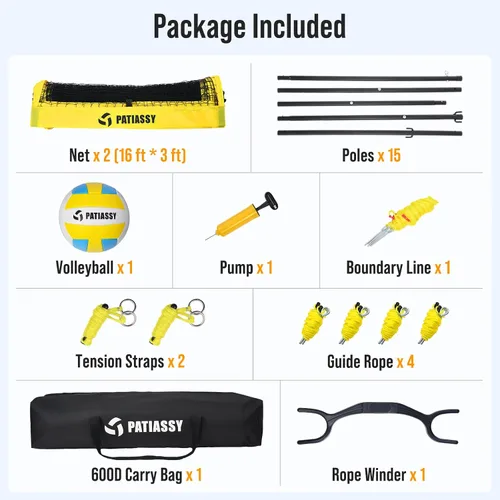 Vista 9 de 4 Square Volleyball Game Set, 4 Way Net System with 16FT & 32FT Court, Adjustable Height Backyard Badminton Combo, Portable Outdoor Kit with Ball