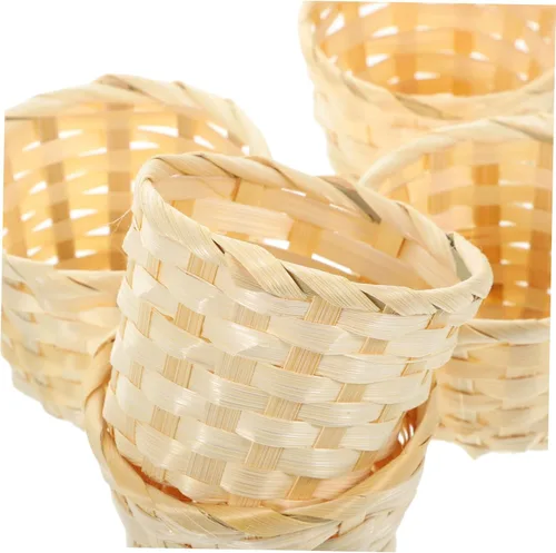 Vista 7 de IMIKEYA Cestas tejidas de bambú hechas a mano Mini cestas de frutas de almacenamiento para pan decorativo de cocina