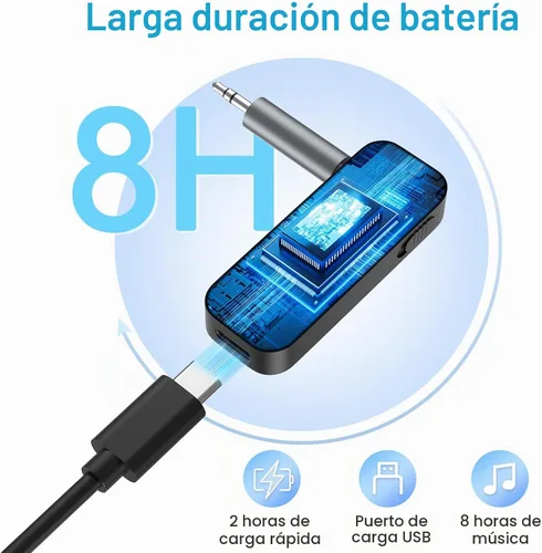 Vista 7 de Adaptador AUX Bluetooth 5.4 para automóvil, receptor transmisor Bluetooth 2 en 1 para auriculares de TV, altavoz estéreo para el hogar, llamadas